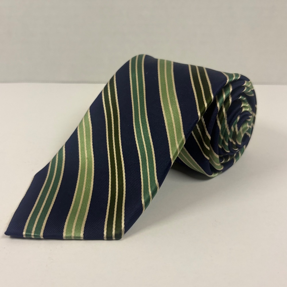 Paul Stuart Necktie Mens OS Blue Green Striped Silk Repp Japan Made Formal Tie
